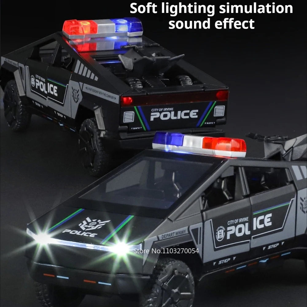 1: 32 Pickup Truck Alloy Diecast Police Car Model Toys Doors Opened Sound Light Pull Back Miniature Vehices Decorative Ornaments