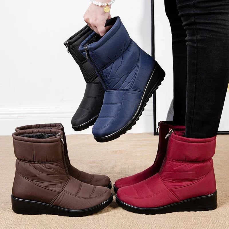 2025 Winter Waterproof Snow Boots for Women Plus Size 35-44 Thick Short Plush Ankle Boots Woman Wedges Warm Cotton Padded Shoes