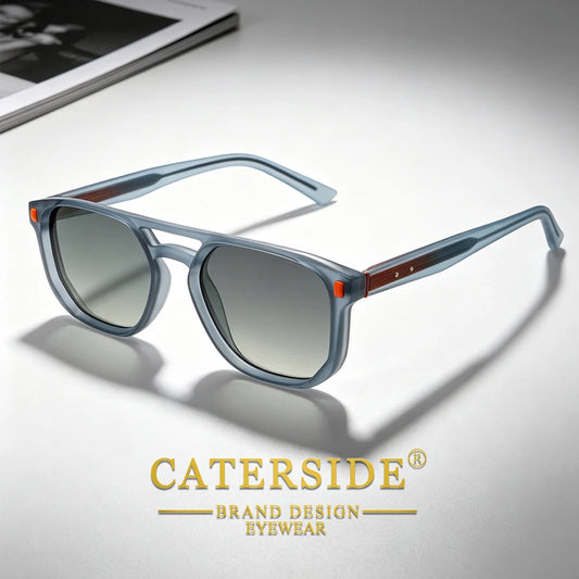 CATERSIDE Men's Pilot Sunglasses Flat Top Double Bridges Square Frame Design Sun Glasses Women's Outdoor Fashion Glasses UV400