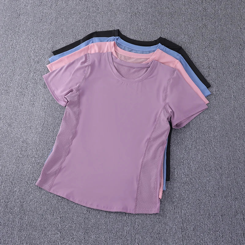 2024 Sexy Sports Top Female Tight-Fitting Mesh Yoga Wear Quick-Drying T-Shirt Fitness Yoga Tops