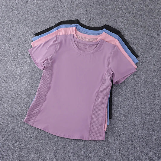 2024 Sexy Sports Top Female Tight-Fitting Mesh Yoga Wear Quick-Drying T-Shirt Fitness Yoga Tops