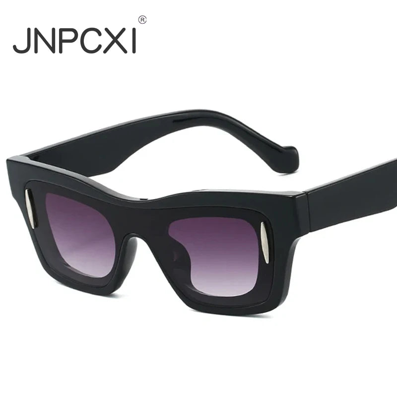JNPCXI New Fashion Women Square Sunglasses Shades UV400 Black Tea Retro Rivets Double Color Men Sun Glasses