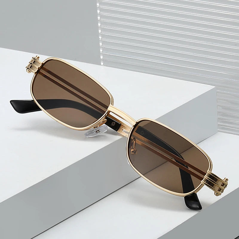 JNPCXI New Ins Popular Fashion Small Rectangle Metal Men Sunglasses Retro Brand Designer Shades UV400 Punk Women Sun Glasses