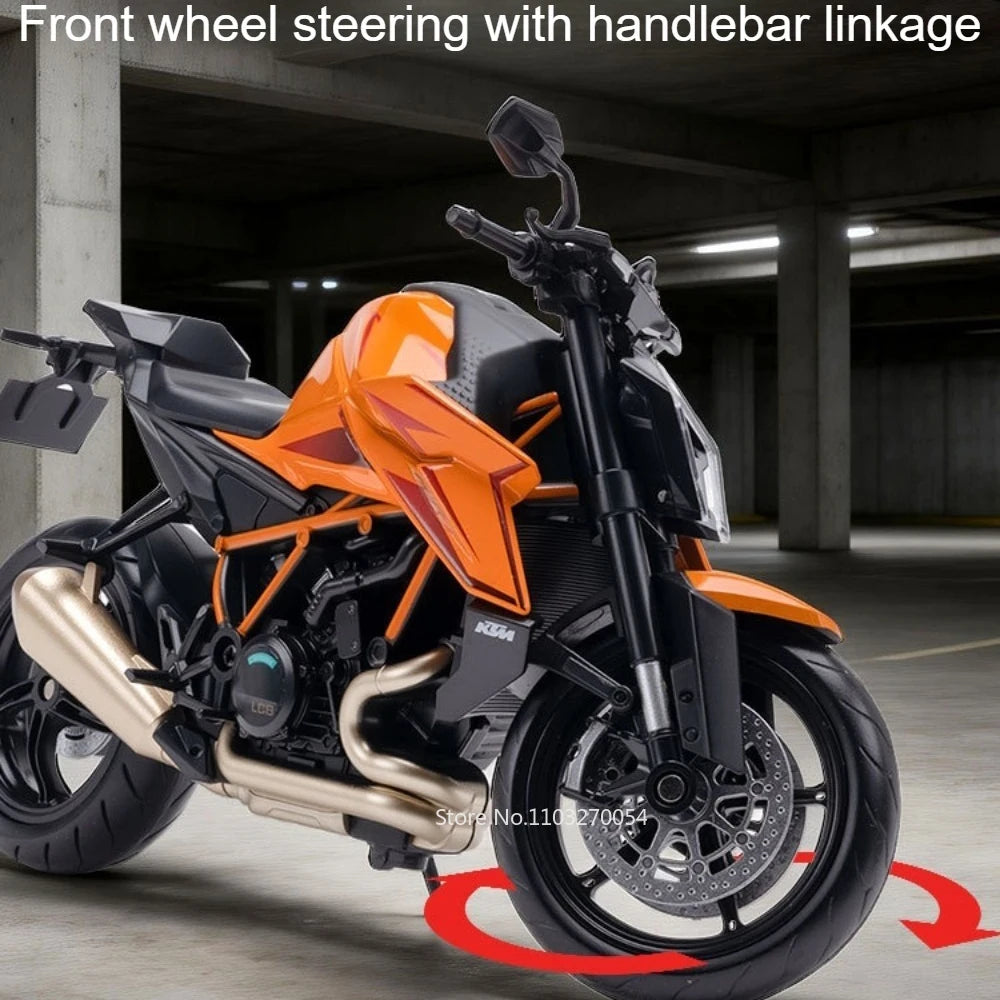 1:12 KTM 1390 KTM RC 390 Alloy Model Toys Car Diecast Motorcycle Front Wheel Steering Shock Absorption Vehice Kids Birthday Gift