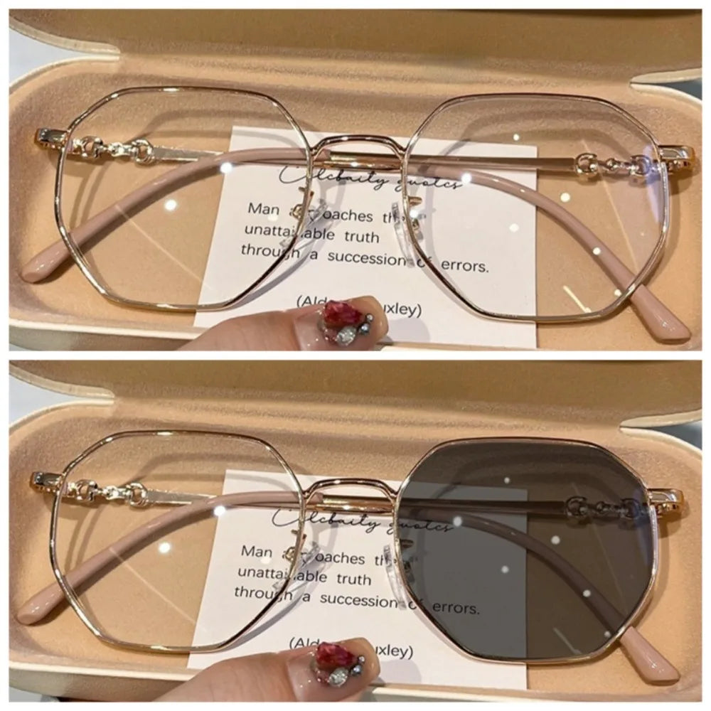 Photochromic Anti Radiation Anti Blue Light Eyeglasses For Women Transition Shades UV400 Eyewear Replaceable Lens