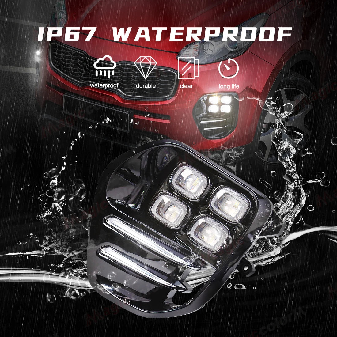 2PCS For KIA Sportage QL KX5 2016 2017 2018 LED Daytime Running Lights DRL Fog Lamps Front Bumper Headlights White Daylights 12V