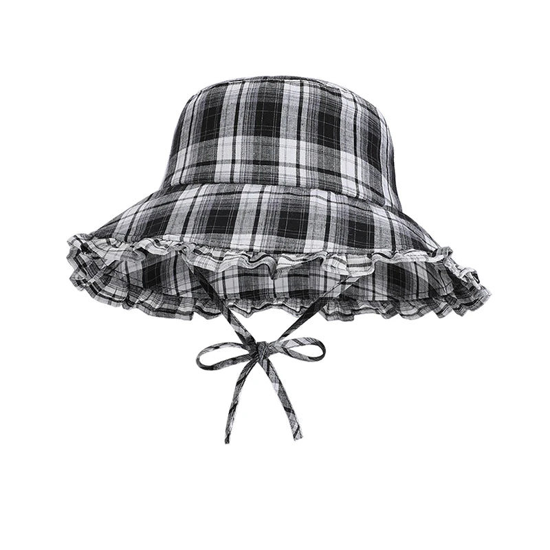 6154-New spring and summer style women's outdoor travel sun hat with laceandwidebrimforsunprotection.Retroandfashionablesstriped