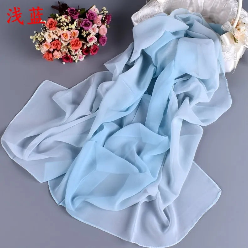 New Fashion Temperament Pure Monochrome Women's Long Chiffon Scarves Wholesale Yiwu Plain Pure Color Small Scarves