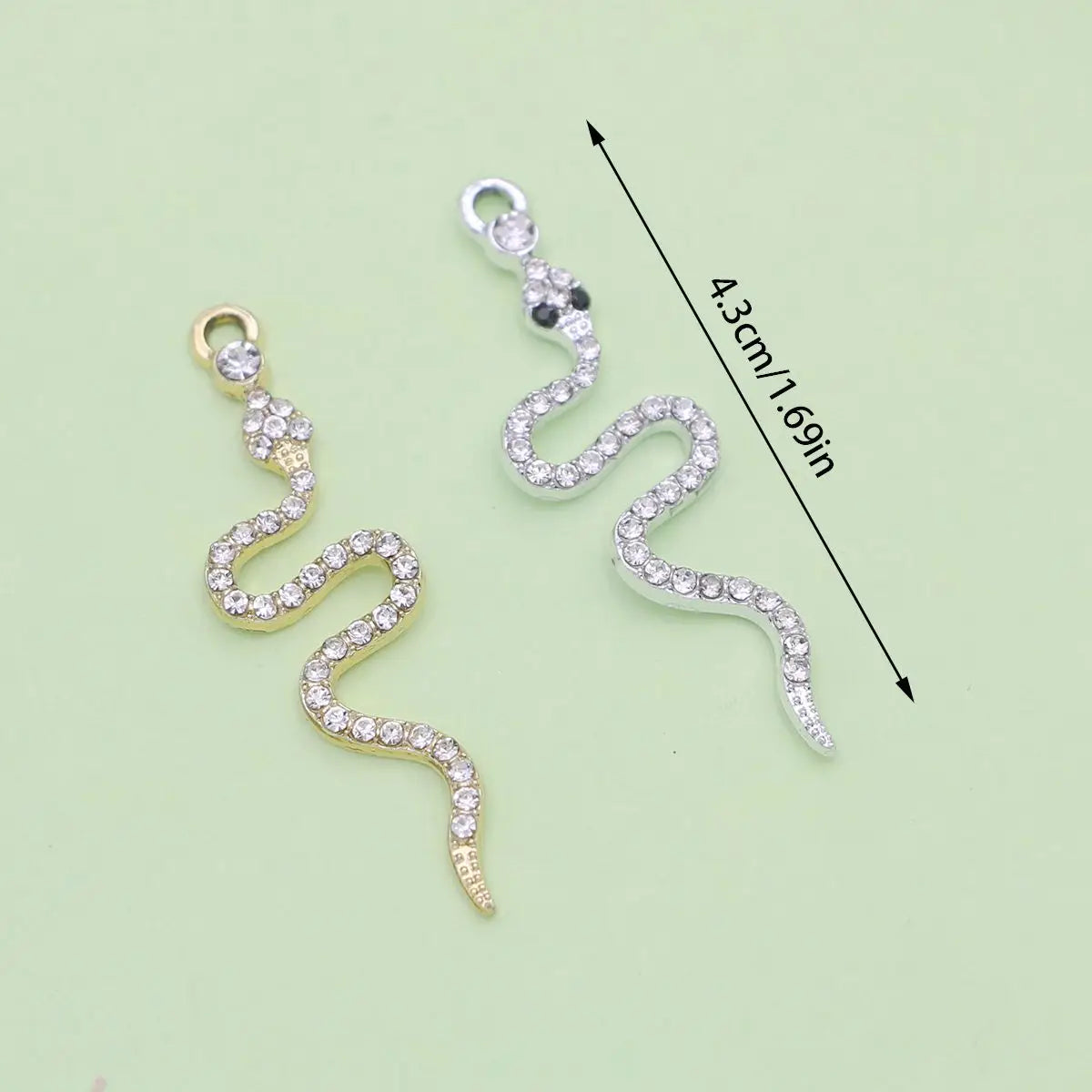 10Pcs Silver Plated Crystal Snake Charm Pendant for Jewelry Making Bracelet Earrings Necklace DIY Accessories Craft