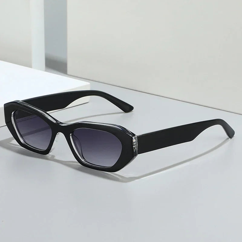 JNPCXI New Retro Small Irregular Cat Eye Sunglasses Women Tea Shades Men Trending Punk Gradient Sun Glasses