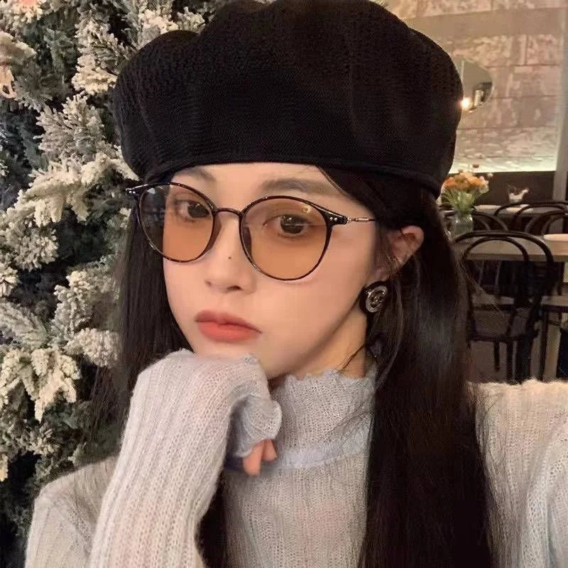 Photochromic Anti Radiation Eyeglasses For Women Transition Metal Frame Shades UV400 Eyewear Replaceable Lens