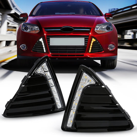 For Ford Focus 2012 2013 2014 LED DRL Daytime Running Lights Dynamic Turn Signal Fog Lamp Auto White Yellow Blue Car Accessories