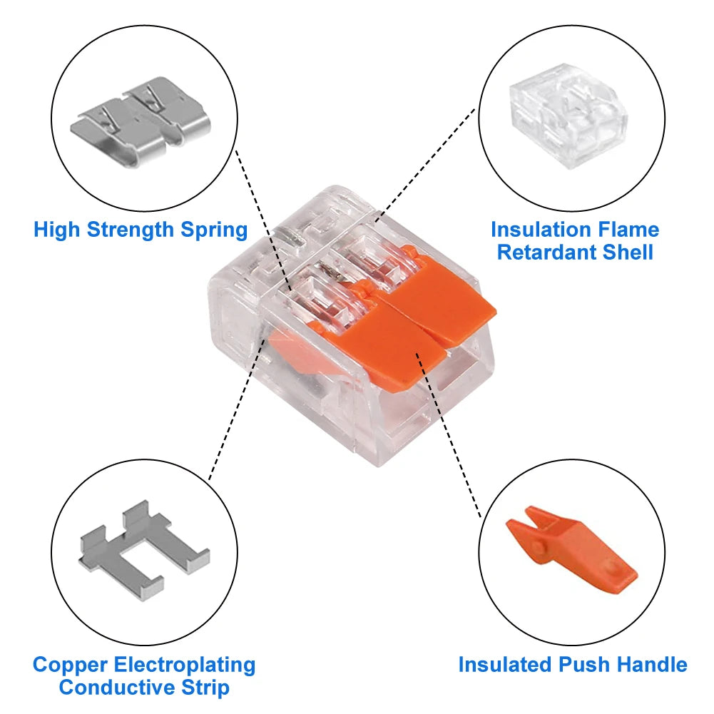 100pcs Quick Wire Connectors Plug-in Universal Compact Home Wiring Cable Connector 2/3 Pin Conductor Terminal Block
