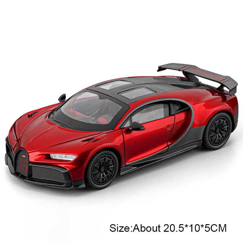 1:24 Chiron Tourbillon Miniature Model Alloy Diecast Car Toy Doors Opened with Sound Light Pull Back Sportscar Festival Surprise