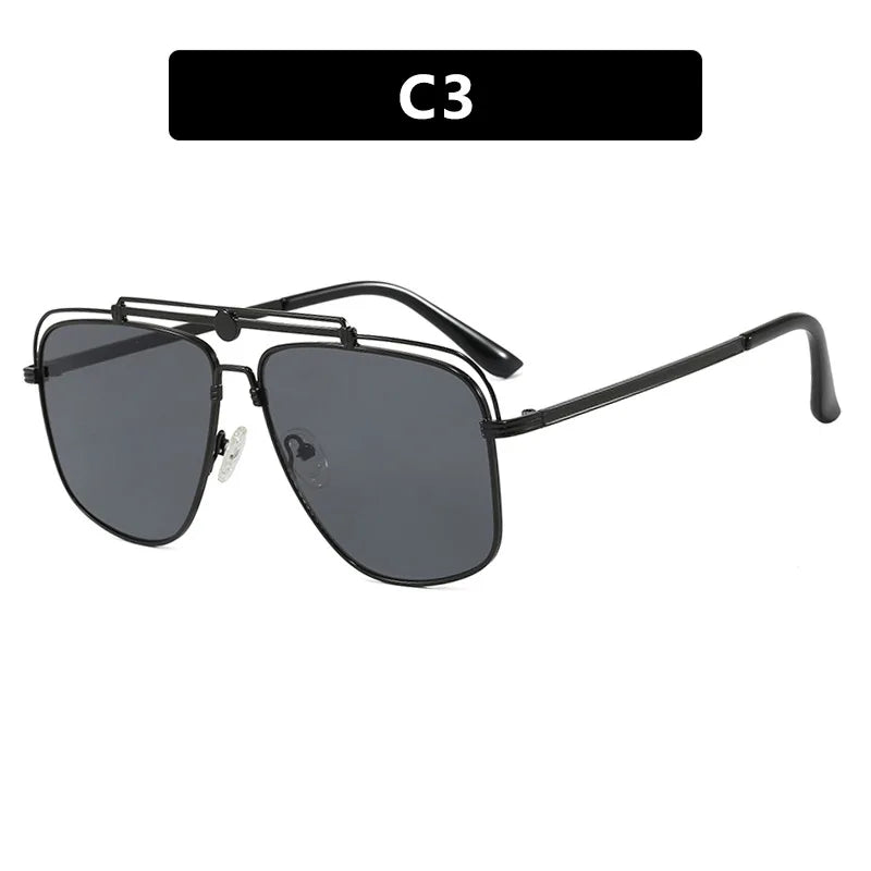 JNPCXI New Vintage Double Bridges Metal Pilot Sunglasses Women Popular Punk Outdoor Driving Men Sun Glasses