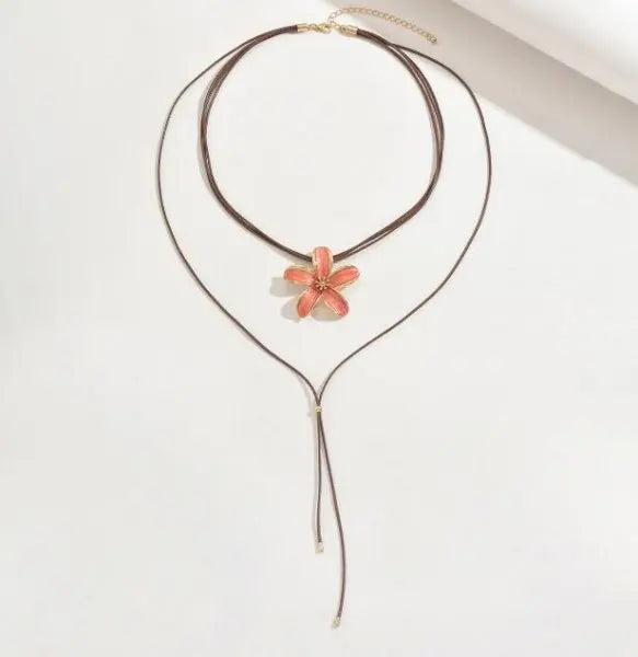 Vintage Five Petal Flower Long Necklace Women Elegant Camellia Style Pendant Sweater Chain Jewelry Gift