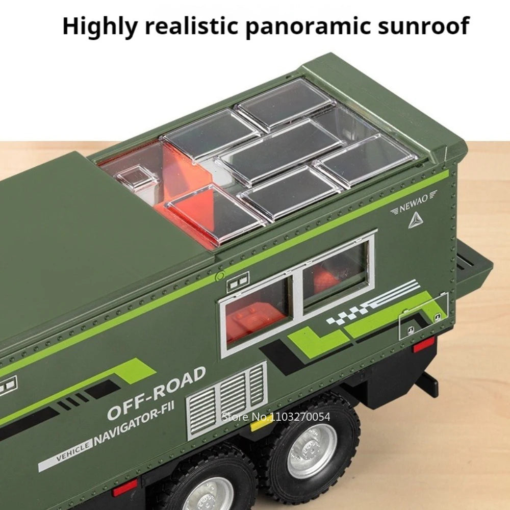 1:18 NOMADISM Alloy Diecast Travel RV Model Toys Car Doors Opened with Sound Light Wheel Sliding Vehices Boy Collecting Hobbies