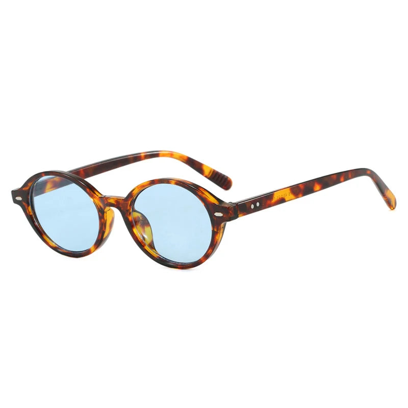 JNPCXI New Retro Small Oval Women Sunglasses Fashion Leopard Candy Color Shades UV400 Men Trending Rivets Punk Sun Glasses