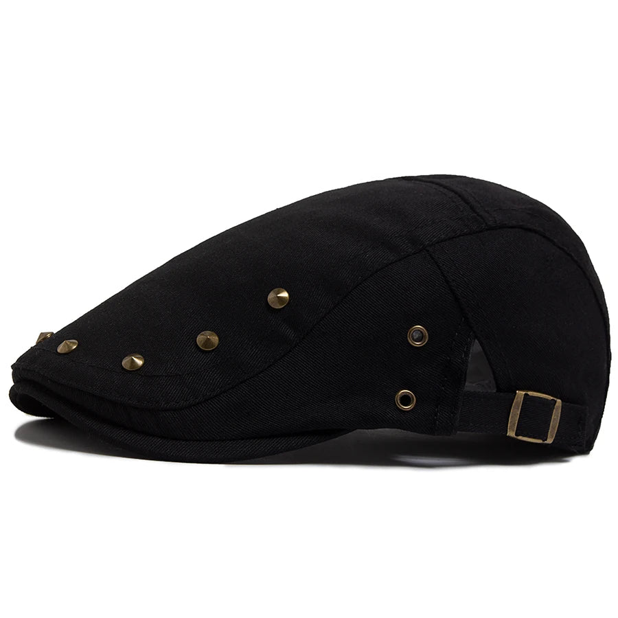 Men Flat Cap Fashion Rivet Design Cotton Solid Color Women's Beret Spring Summer Casual Sun Visor Hat Unisex Hip Hop Caps Gorras