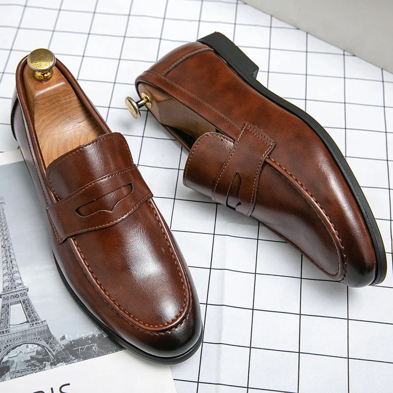 Flat Casual Business Leather Shoes Men Classic Men's Dress Shoes High Quality Social Leather Shoes Men Office Loafers