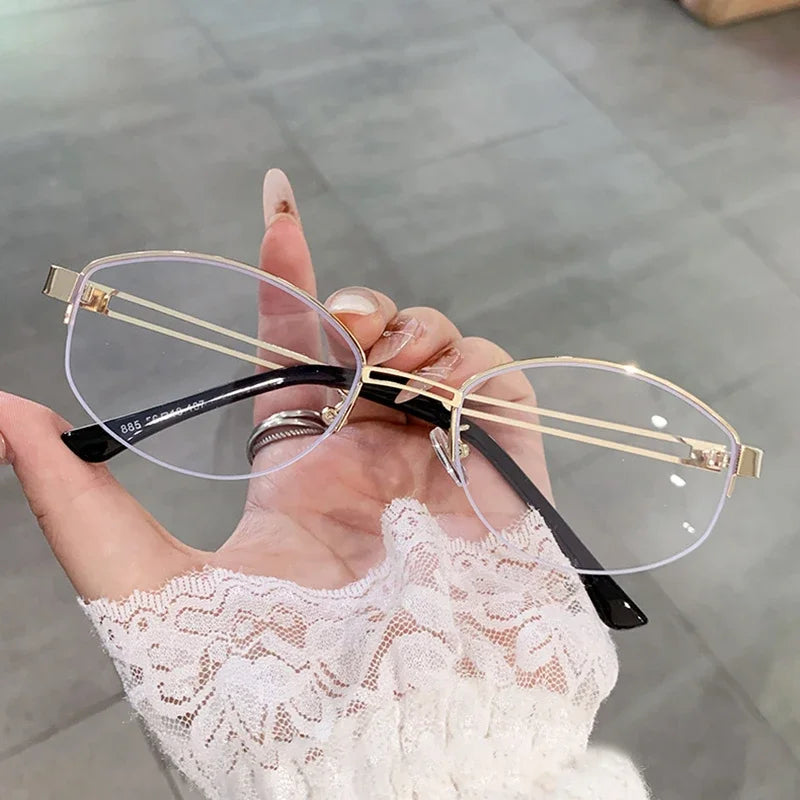 JNPCXI New Ins Popular Fashion Oval Sunglasses Women Vintage Semi-Rimless Clear Ocean Lens Shades UV400 Eyewear Men Sun Glasses