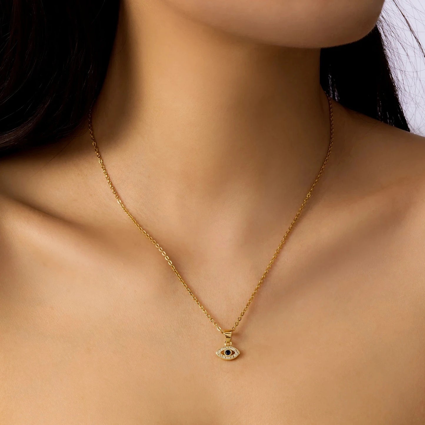 Blue Zircon Lucky Evil Eye Pendant Necklace for Women Fatima Hand Turkish Eye Clavicle Chains Female Choker Wedding Jewelry Gift