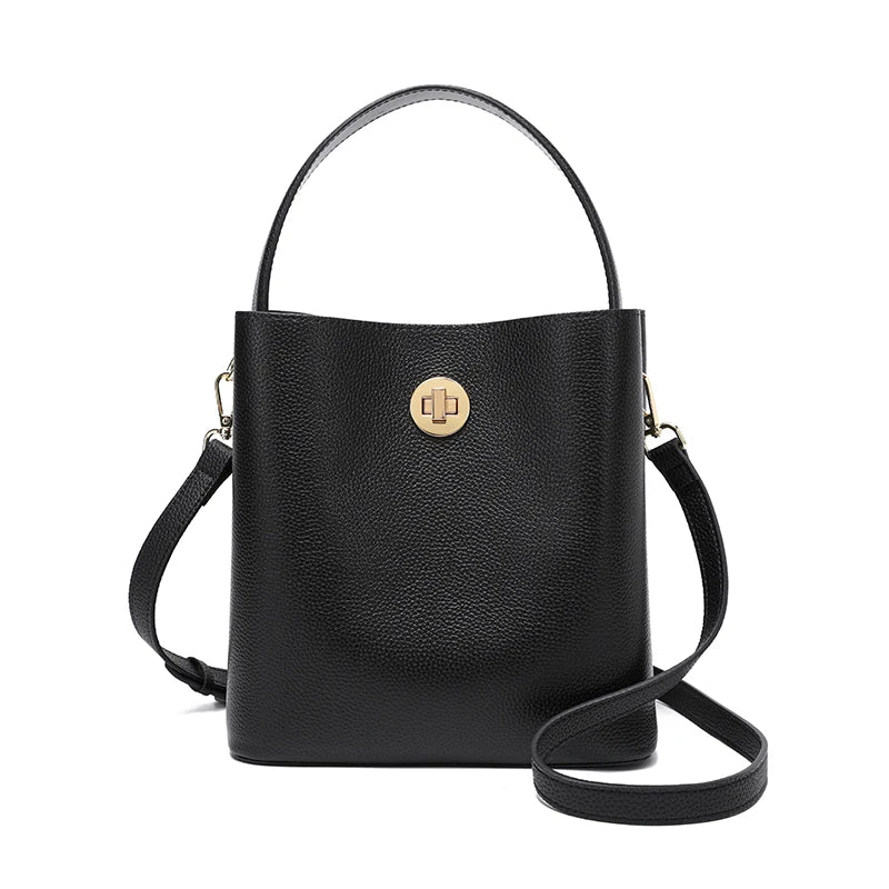 Women's Top grain Leather Handbag Female Large Capacity Bucket Bag Cowhide Genuine Leather Soft Tote Crossbody shoulder Bag
