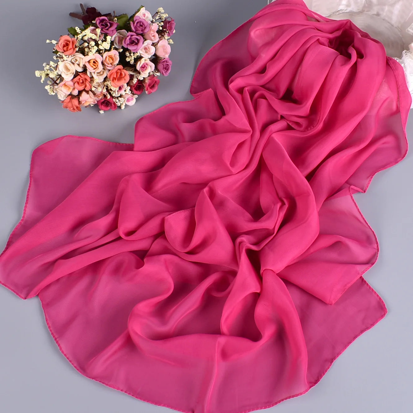 New Fashion Temperament Pure Monochrome Women's Long Chiffon Scarves Wholesale Yiwu Plain Pure Color Small Scarves
