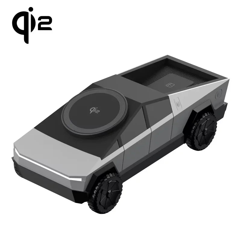 3 in 1 Magnetic Fast Wireless Charger Desktop Cybertruck Phone Stand For IPhone 17 16 Pro Max Apple & Samsung Watch Airpods Pro