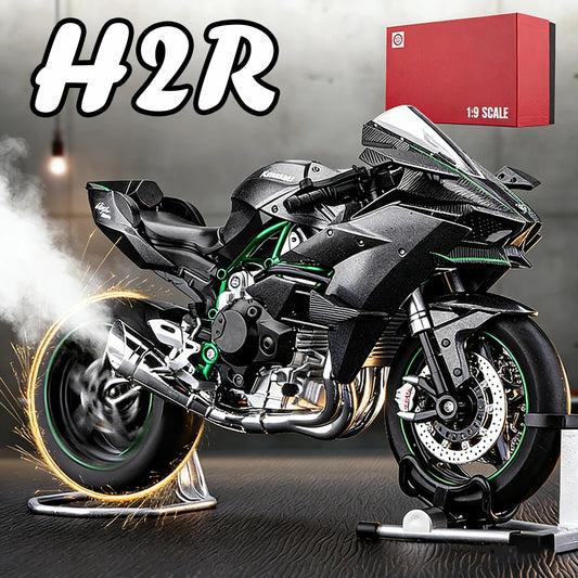 Large 1:9 Kawasaki H2R Alloy Motorcycle Diecast Car Model Toy Front Wheel Steering Shock Absorption Motorbick Adult Gift for Boy