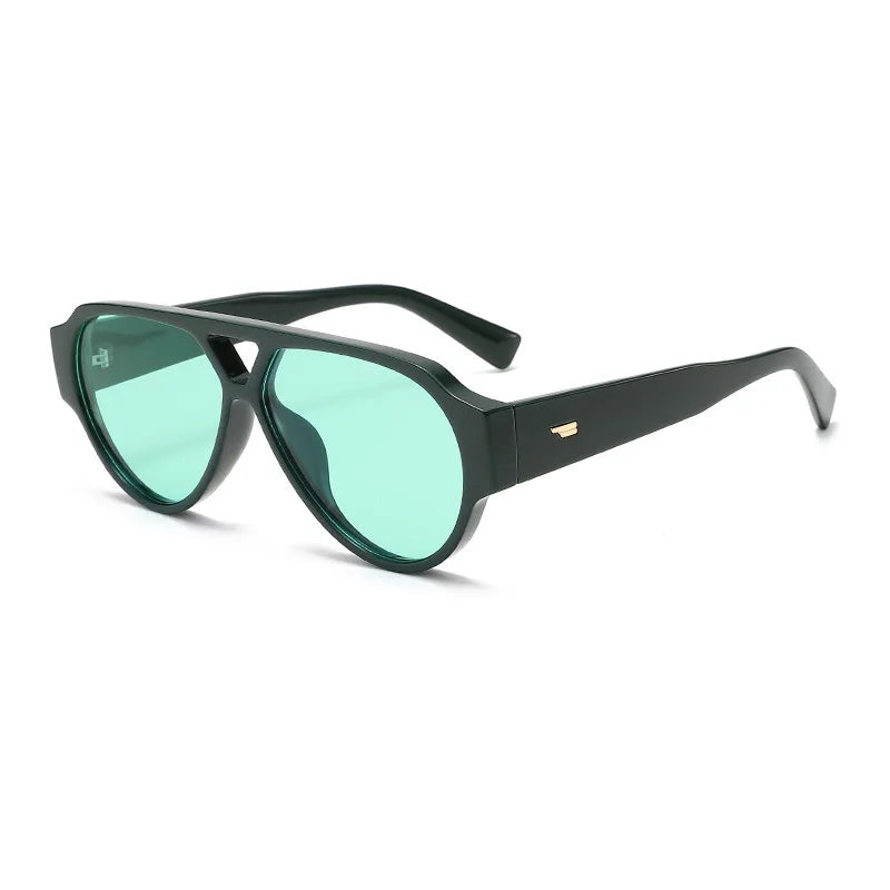 JNPCXI New Fashion Oversized Pilot Double Bridges Women Sunglasses Retro Rivets Men Red Green Shades UV400 Sun Glasses