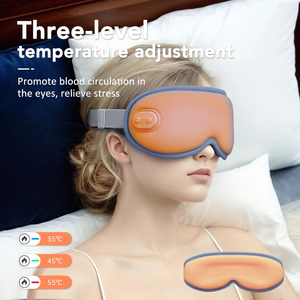 3D Cordless Eye Massager 5 Vibration 3 levels Adjustable Heating Sleep Mask for Office Travel Reduce Dark Circles Eye Fatigue