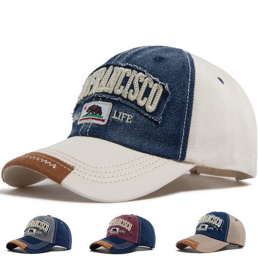 California Bear Baseball Cap Men Women Washed Denim Retro Letter Embroidered Hat Summer Hip Hop Snapback For Daily Wear Casual