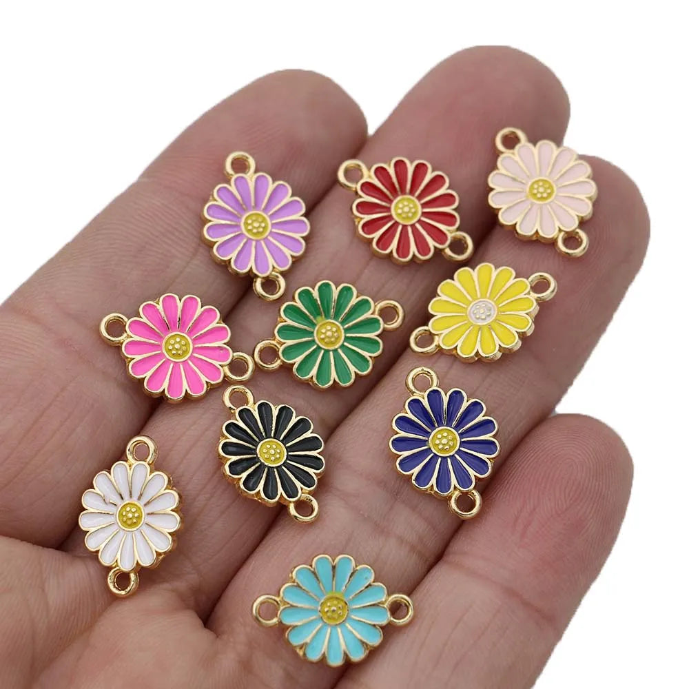 20Pcs Gold Plated Enamel Flower Charms Connector for Jewelry Making Bracelet DIY Handmade Craft