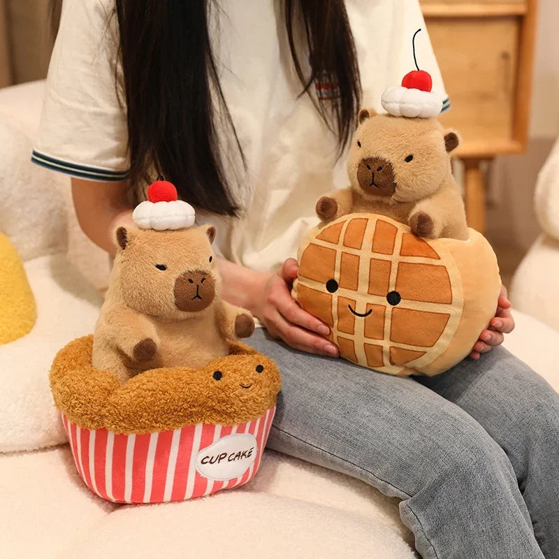 Capibala Pluches Croissant Cup cake Plush Toy Cute Dessert Break Capybara Stuffed Doll Funny Food Home Decor Kid Birthday Gift