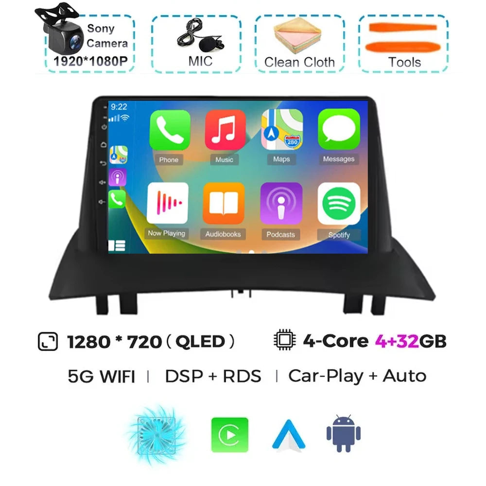 For Renault Megane 2 2002-2009 2K QLED Android 15 Android Car Radio Multimedia Video Player GPS Stereo CarPlay 4G Navigationv BT