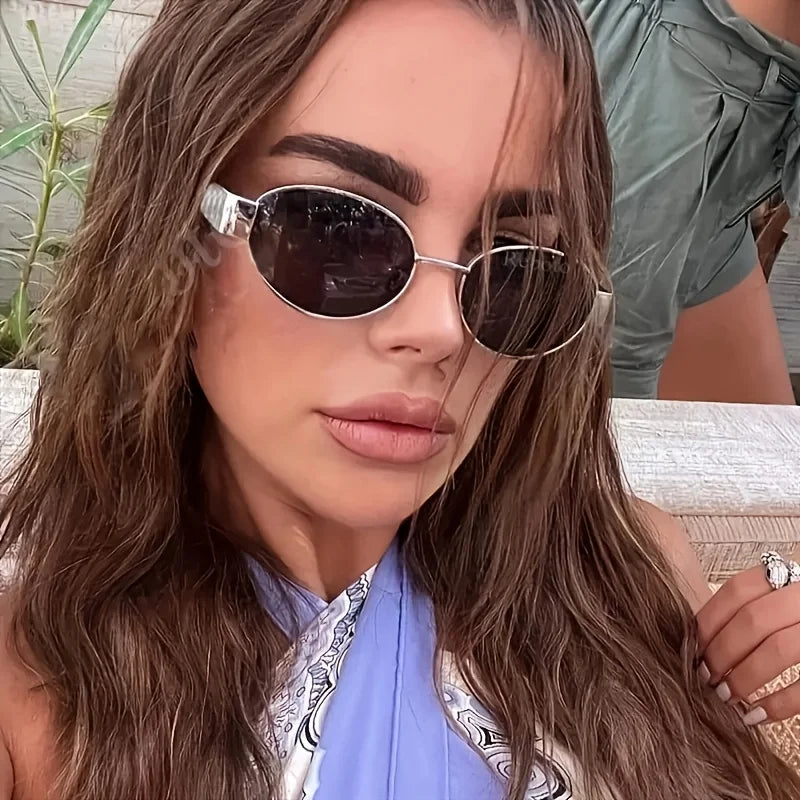 3pcs Sunglasses Oval Retro Small Frame European and American Sunglasses Women Fashion Metal Sunglasses