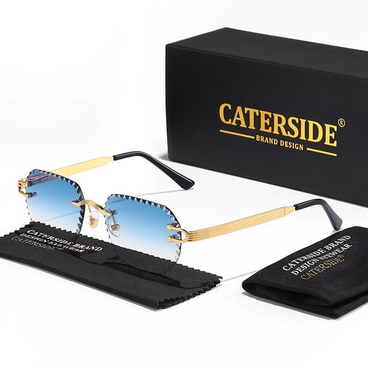 CATERSIDE New Rimless Sunglasses Men Square Fashion Cutting Lens Brand Design Sun Glasses for Women Party Festival Eyewear Gift
