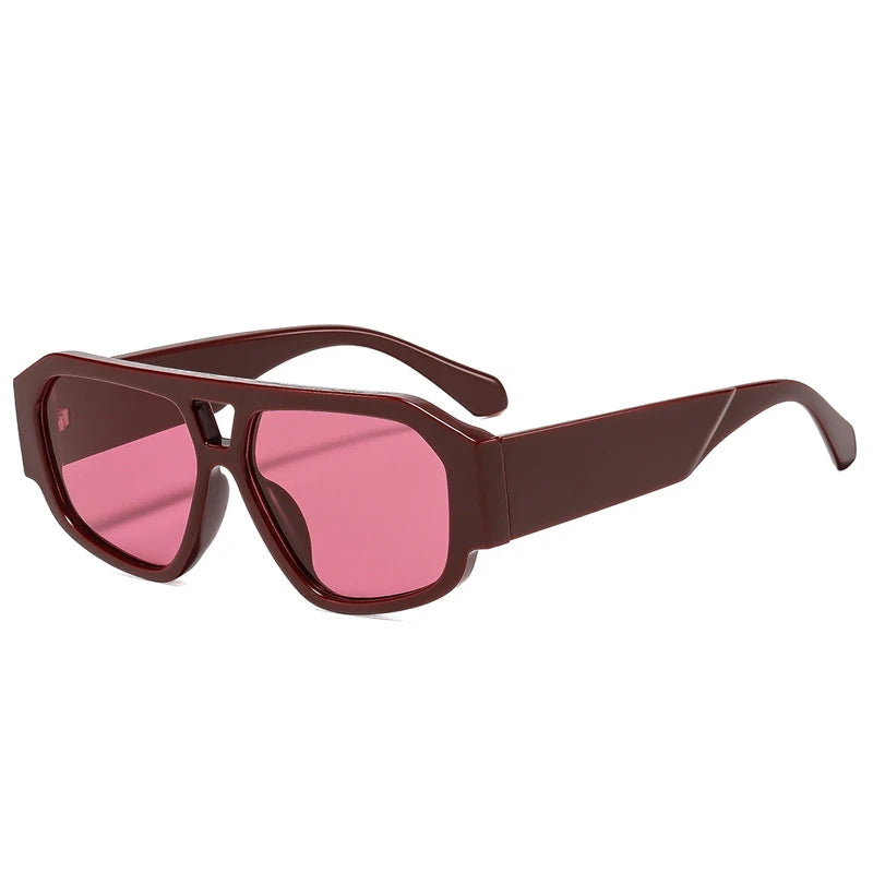 JNPCXI Fashion Double Bridges Polygon Square Women Sunglasses Green Green Shades UV400 Men Sun Glasses