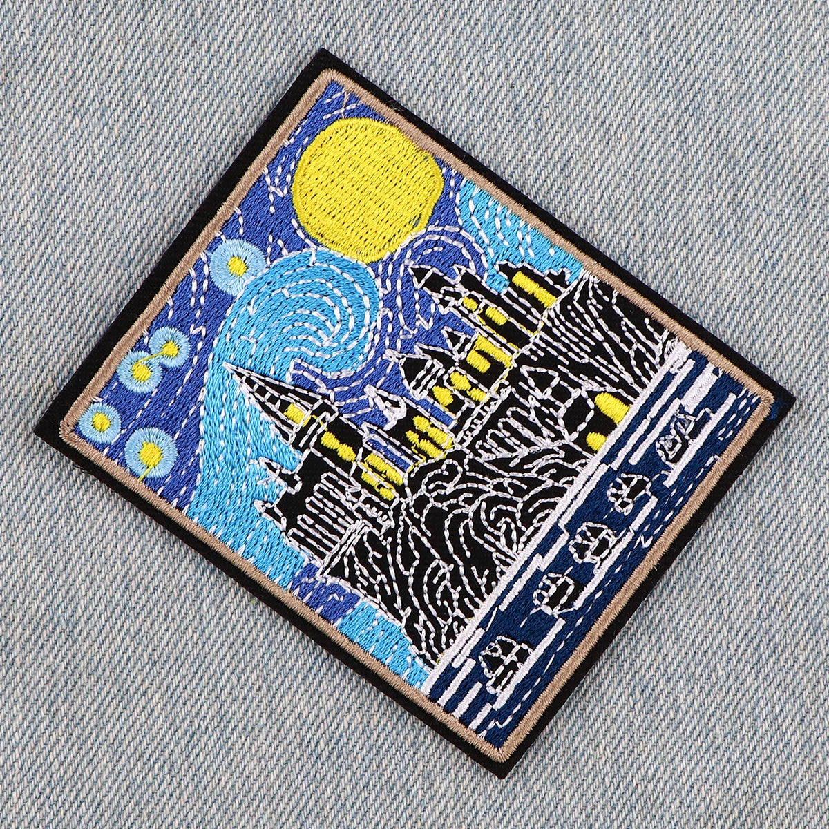 Van Gogh Art Oil Painting Embroidered Patches For Clothing Iron On Patches Starry Sky Patches For Clothes Applique Stripe Badges