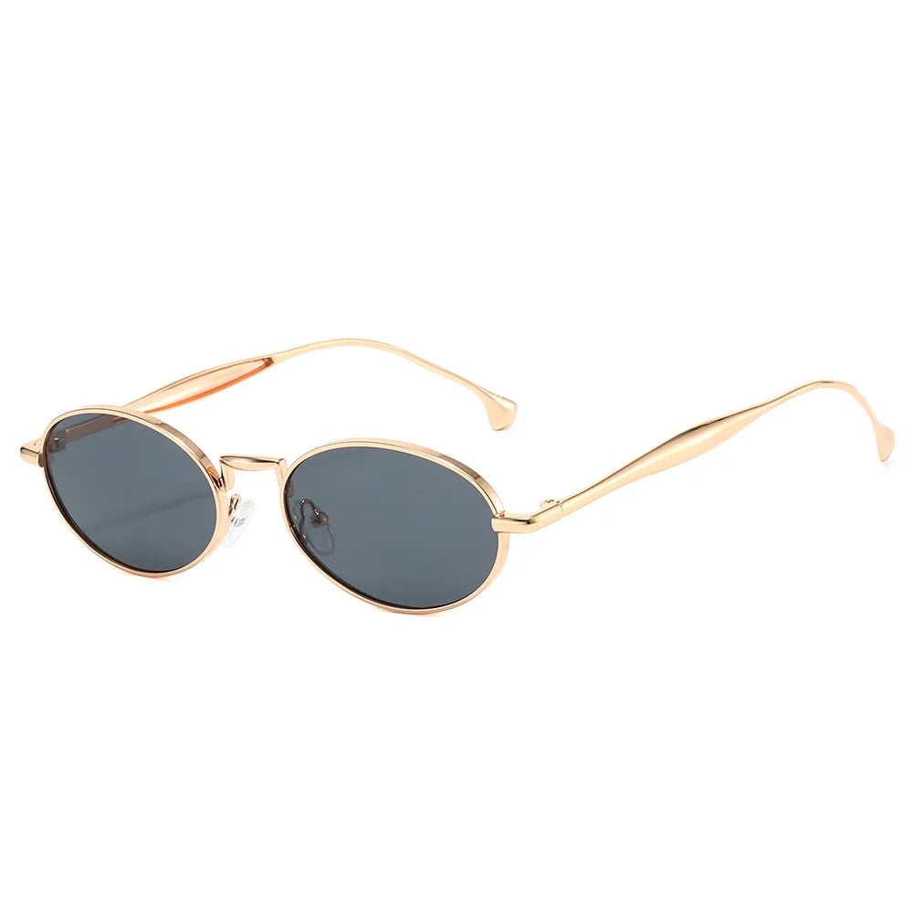 JNPCXI New Vintage Metal Small Oval Punk Women Sunglasses Fashion Silver Red Men Gradient Shades UV400