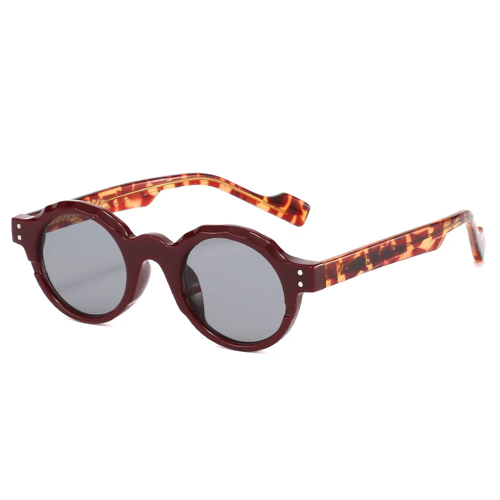 JNPCXI New TR90 Polygon Round Men Sunglasses Retro Rivets Women Gray Shades UV400 Sun Glasses