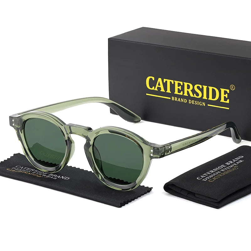 CATERSIDE Round Polarized Sunglasses Men Retro TR90 High-Quality TAC Lenses Sun Glasses Women Driving Fishing Eyewear Travel