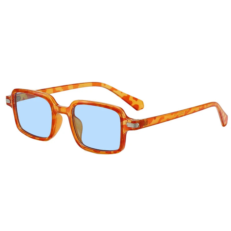 JNPCXI New Fashion Rectangle Women Sunglasses Clear Green Ocean Gradient Lens Shades UV400 Men Rivets Sun Glasses Metal Hinge