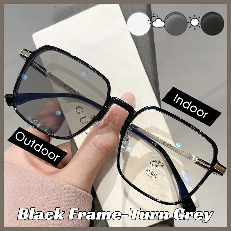 Anti Blue Light Farsighted Eyeglasses Translucent Discolored Reading Eyewear Graded Photochromic Reading Glasses 0-+400