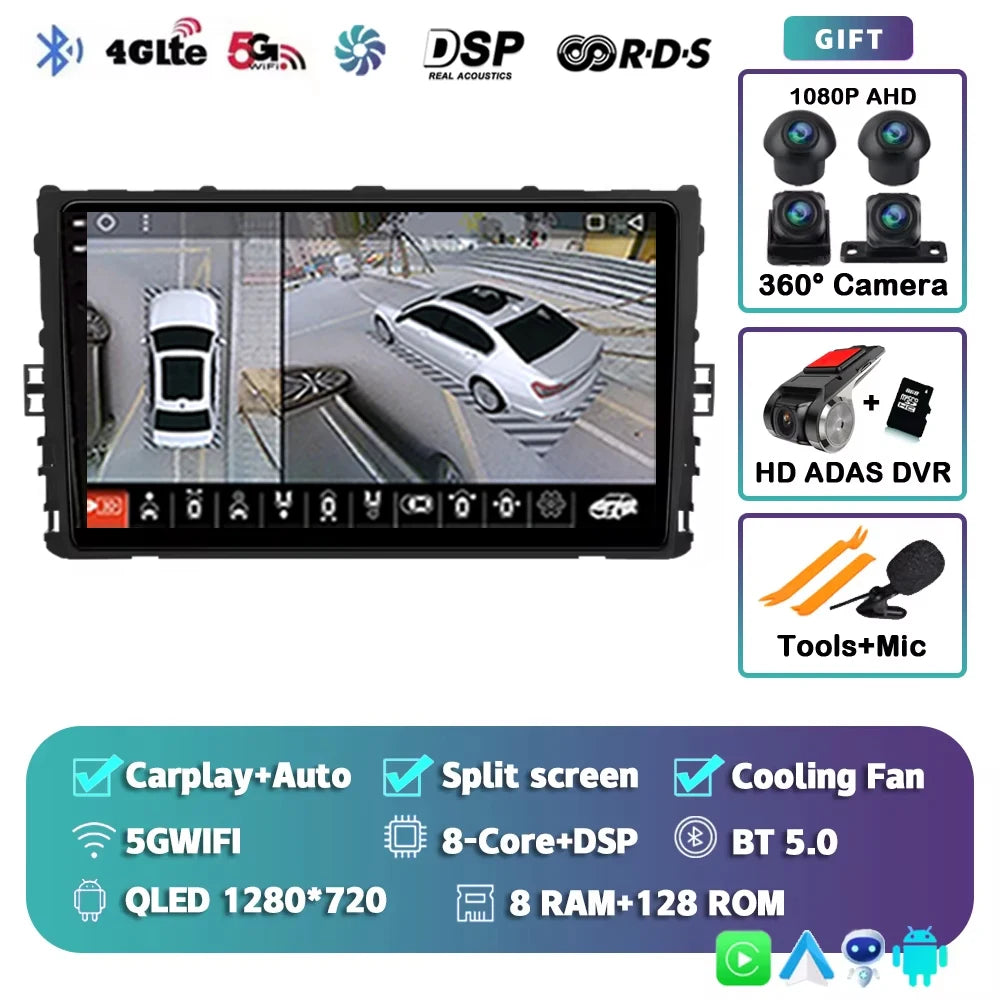 For Volkswagen VW Polo Plus Jetta MK7 T6 Passat B8 T ROC Cross MQB 2K 12+256 QLED Android 15 CarPlay Car Radio Multimedia Video