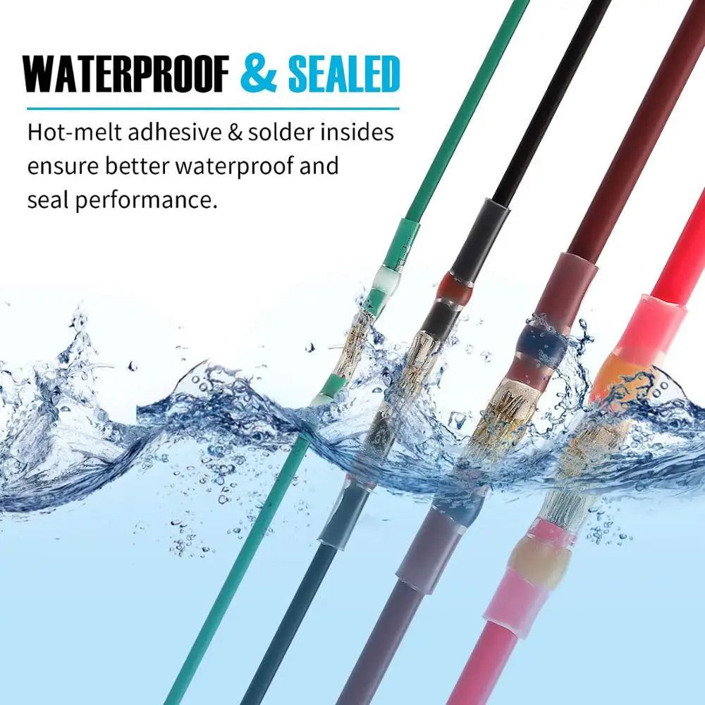 100pcs Waterproof Solder Seal Heat Shrink Butt Wire Connectors Terminals Electrical Copper with a Soldering Sleeve