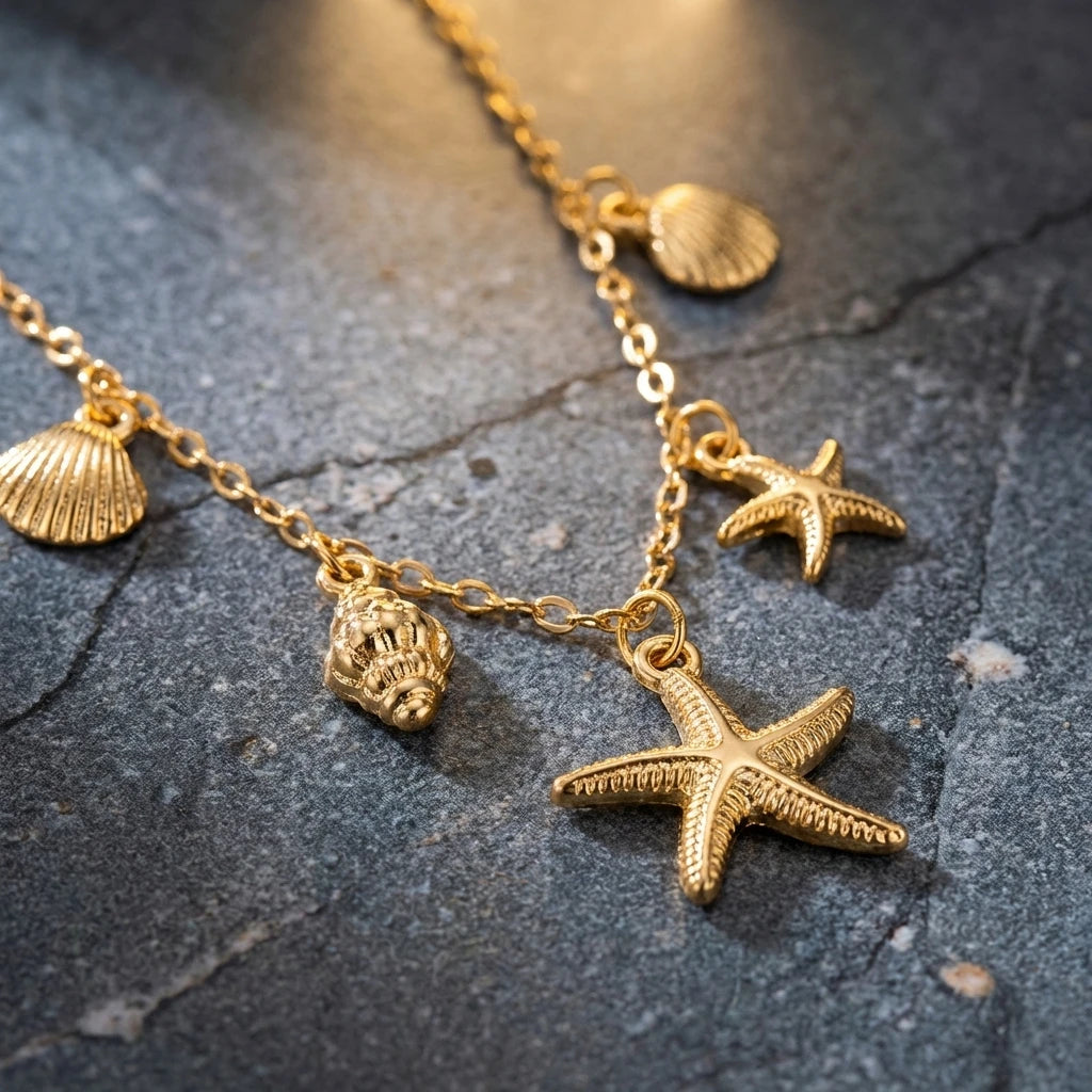 Starfish Conch Choker Necklace Ocean Theme Sea Shell Short Collarbone Chain Summer Beach Vacation Jewelry for Women