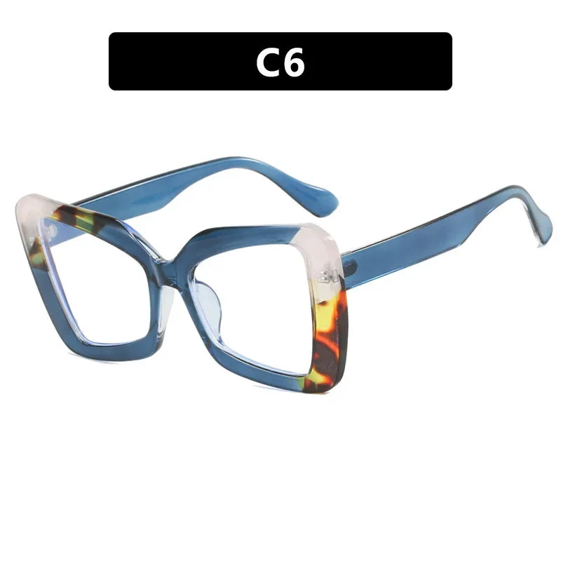 JNPCXI New Fashion Oversized Frame Gradient Women Irregular Anti Blue Light Glasses Fashion Women's Flat Light Glasses
