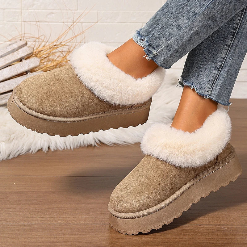 Fluffy Furry Platform Snow Boots Woman 2025 Thicken Plush Warm Winter Ankle Boots for Women Non Slip Thick Sole Cotton Shoes